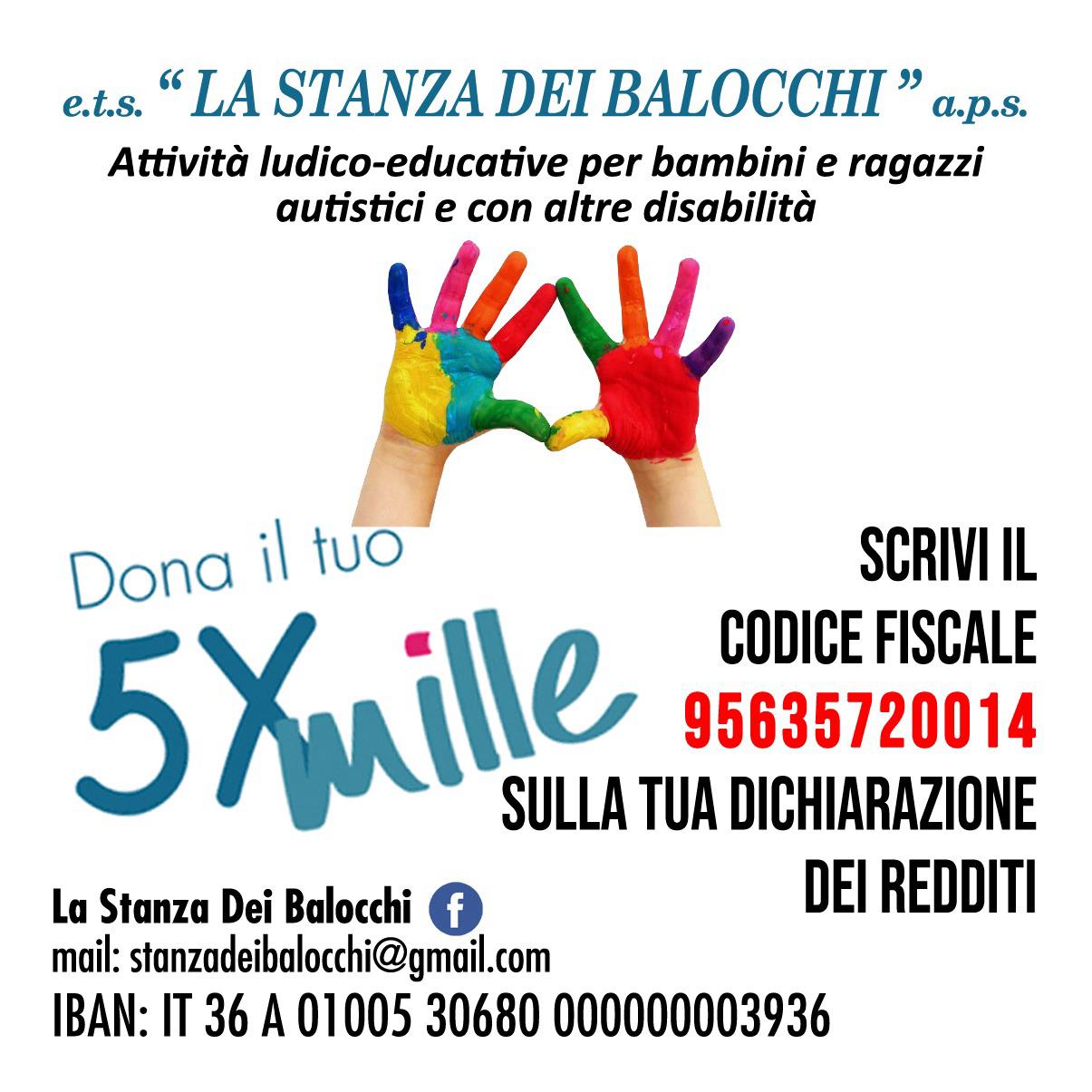 Immagine del banner per il 5x1000 della Stanza dei Balocchi